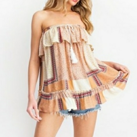 Boho Handkerchief Print Off-the-Shoulder Top - Picture 4 of 4